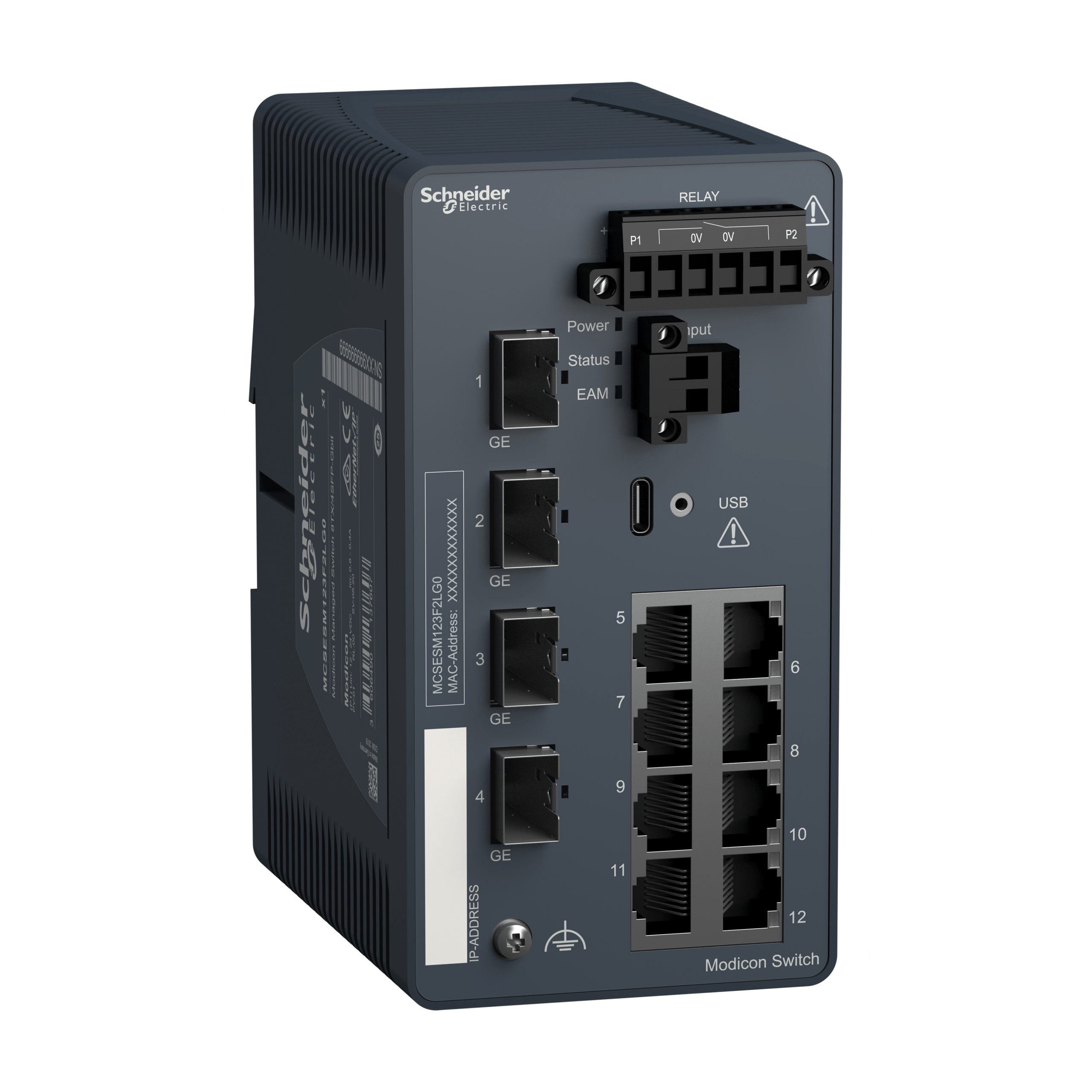 MCSESM123F2LG0 - Modicon Managed Switch - 8 ports for copper + 4 Gigabit SFP Schneider Electric