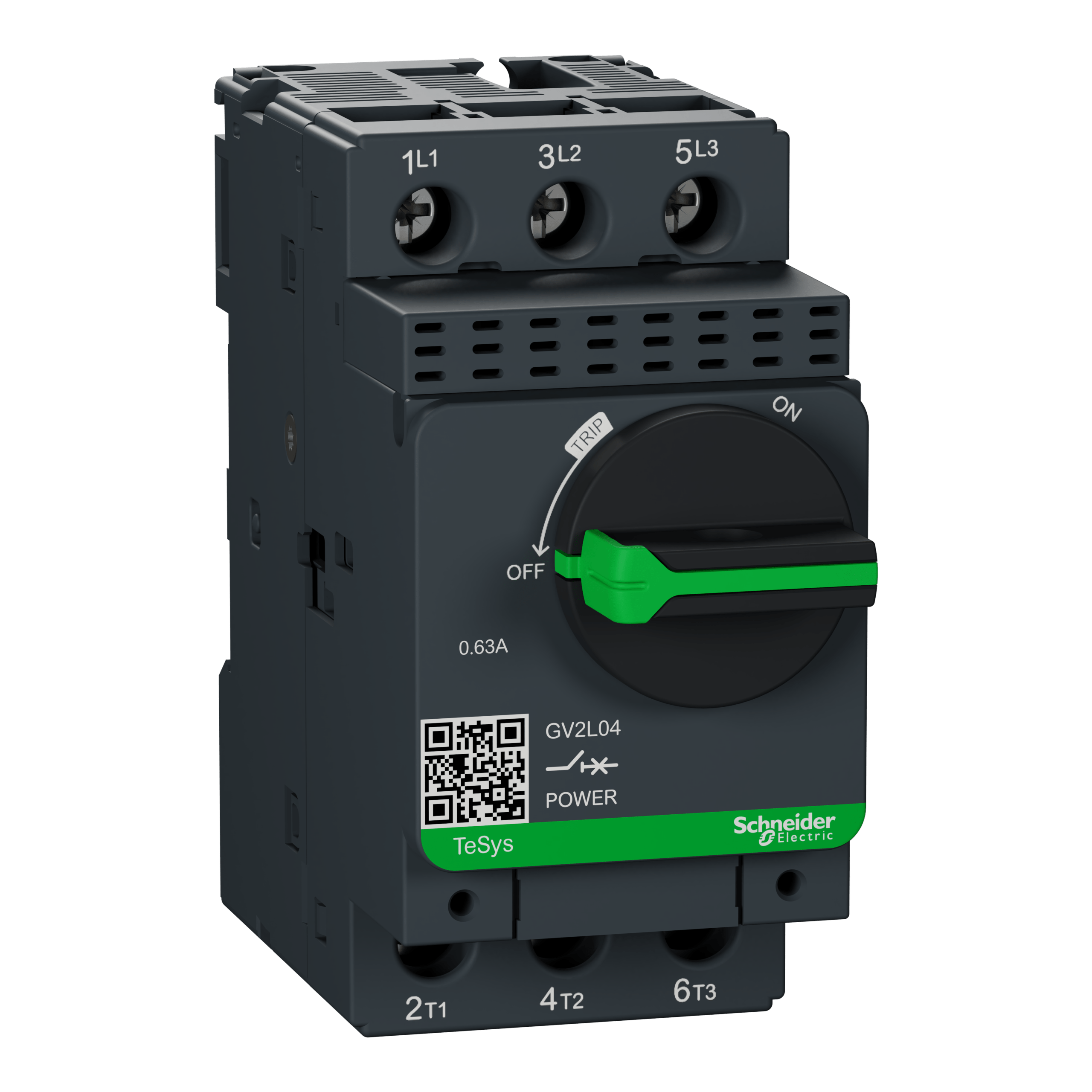 GV2L04 - Motor circuit breaker, TeSys GV2, 3P, 0.63 A, magnetic, rotary handle, screw clamp terminals Schneider Electric