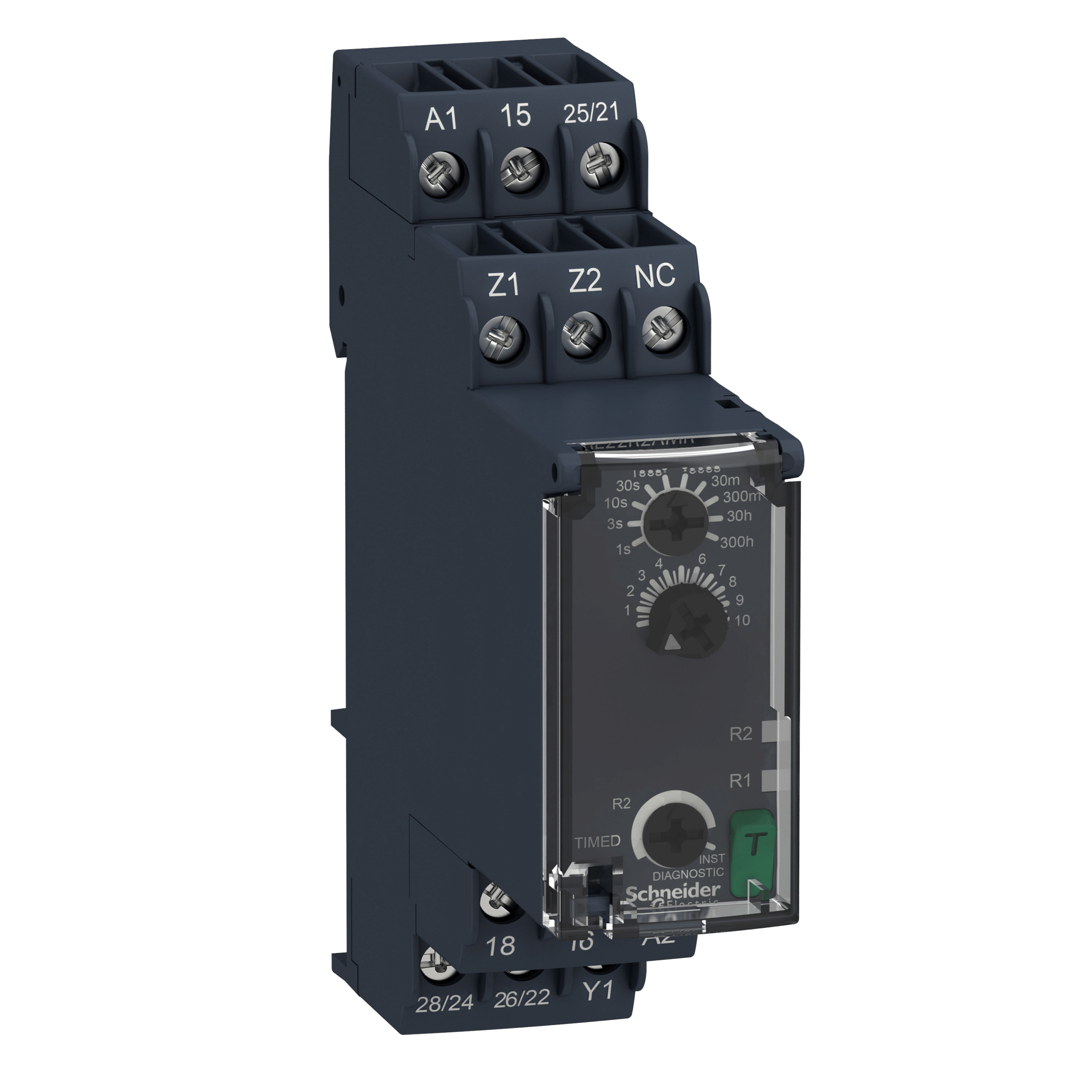 RE22R2AMR - Harmony, Modular timing relay, 8 A, 2 CO, 0.05 s…300 h, power on delay , 24...240 V AC/DC Schneider Electric