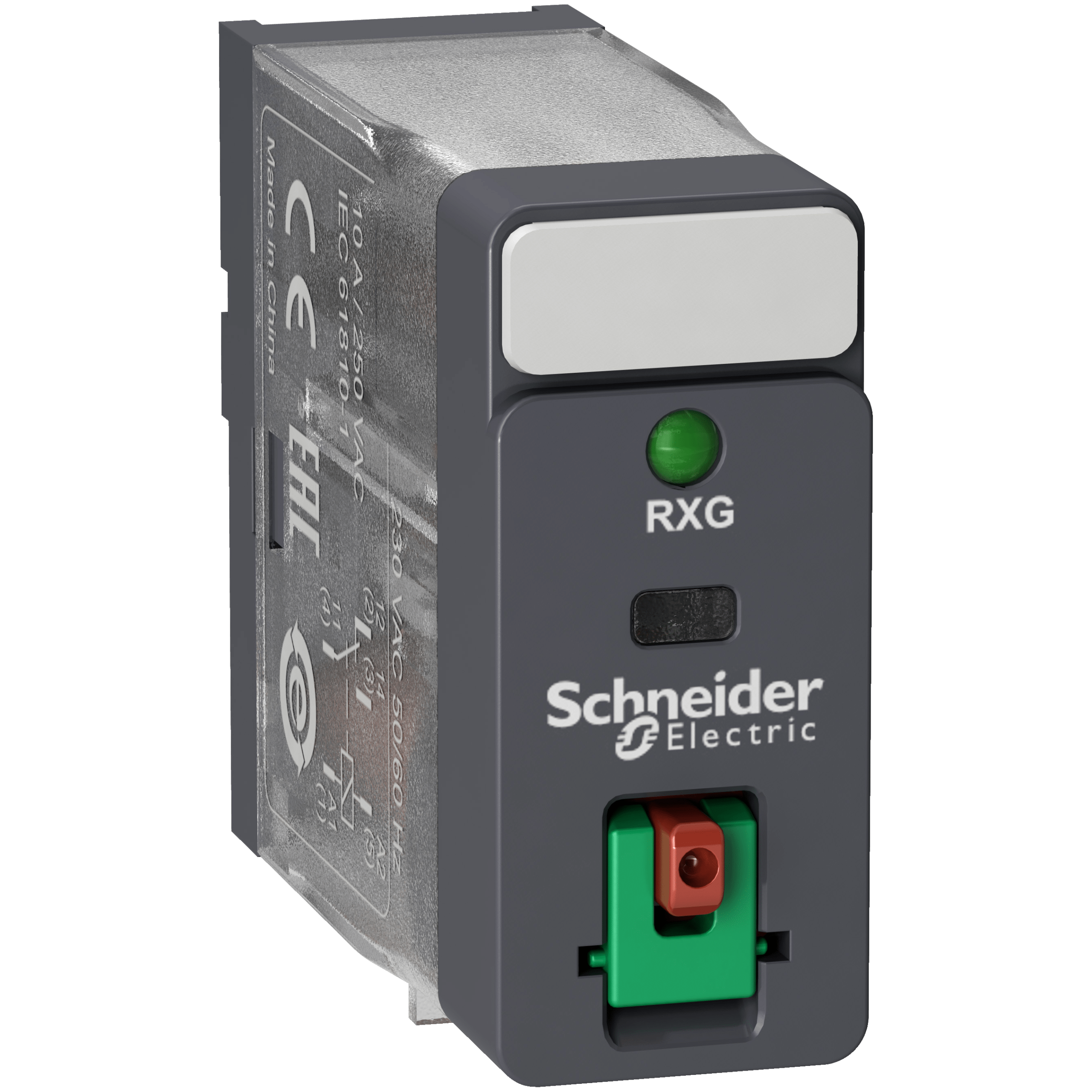 RXG12P7 - Harmony, Interface plug-in relay, 10 A, 1 CO, with LED, with lockable test button, 230 V AC Schneider Electric