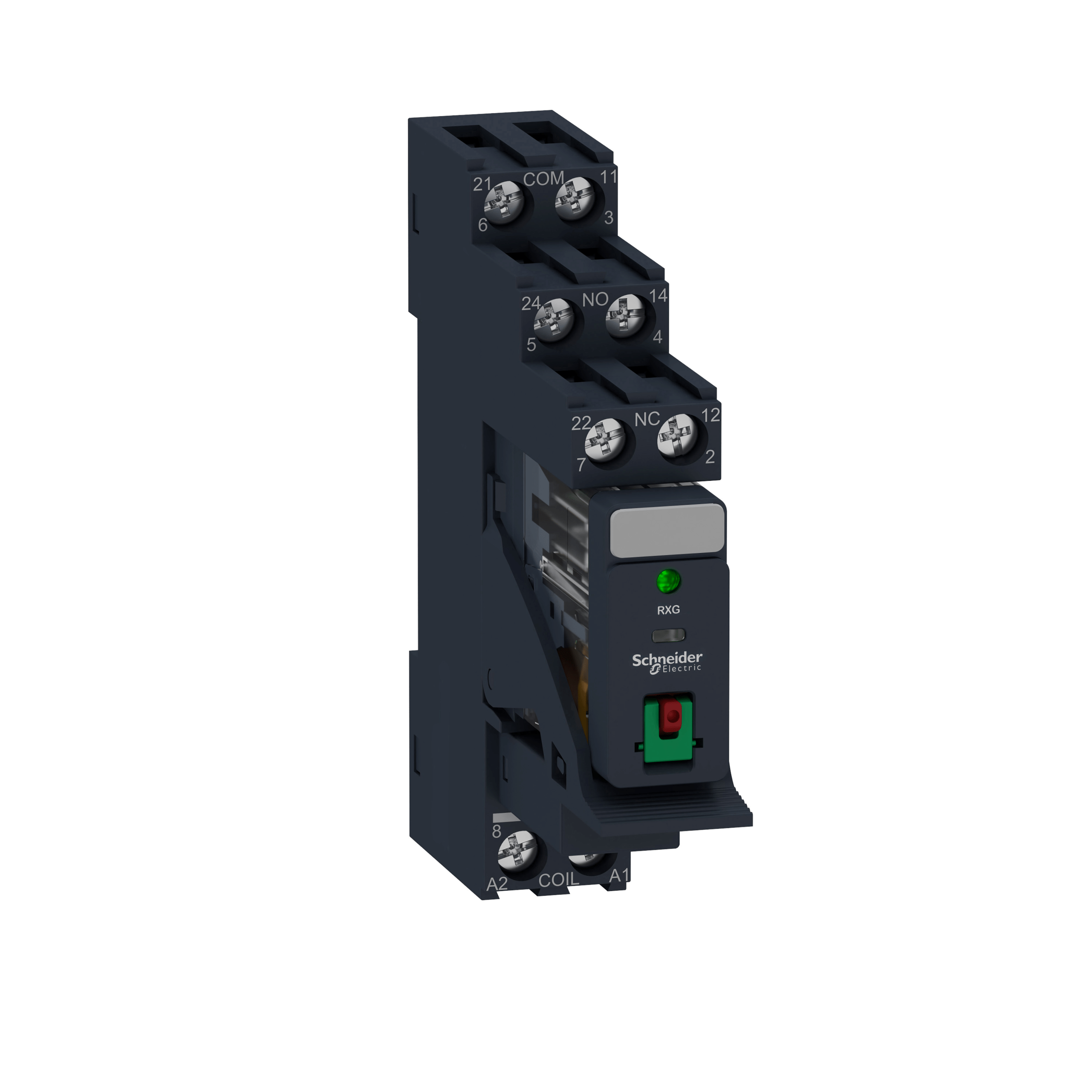 RXG22B7PV - Harmony, Interface plug-in relay pre-assembled, 5 A, 2 CO, with LED, with lockable test button, with protection circuit, 24 V AC Schneider Electric