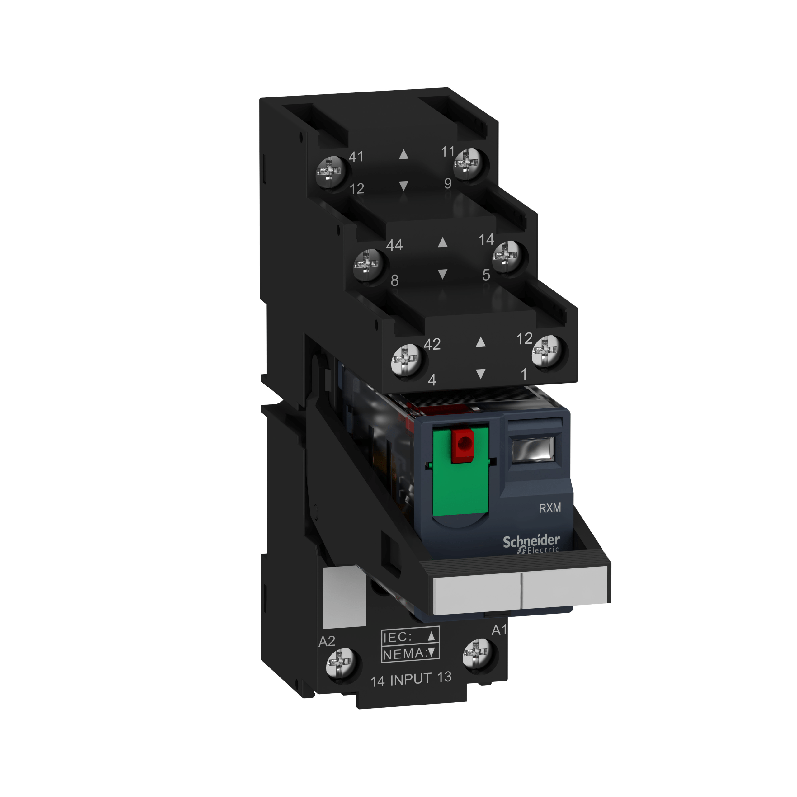 RXM2AB2P7PVS - Harmony, Miniature plug-in relay pre-assembled, 12 A, 2 CO, with LED, with lockable test button, separate terminals socket, 230 V AC Schneider Electric