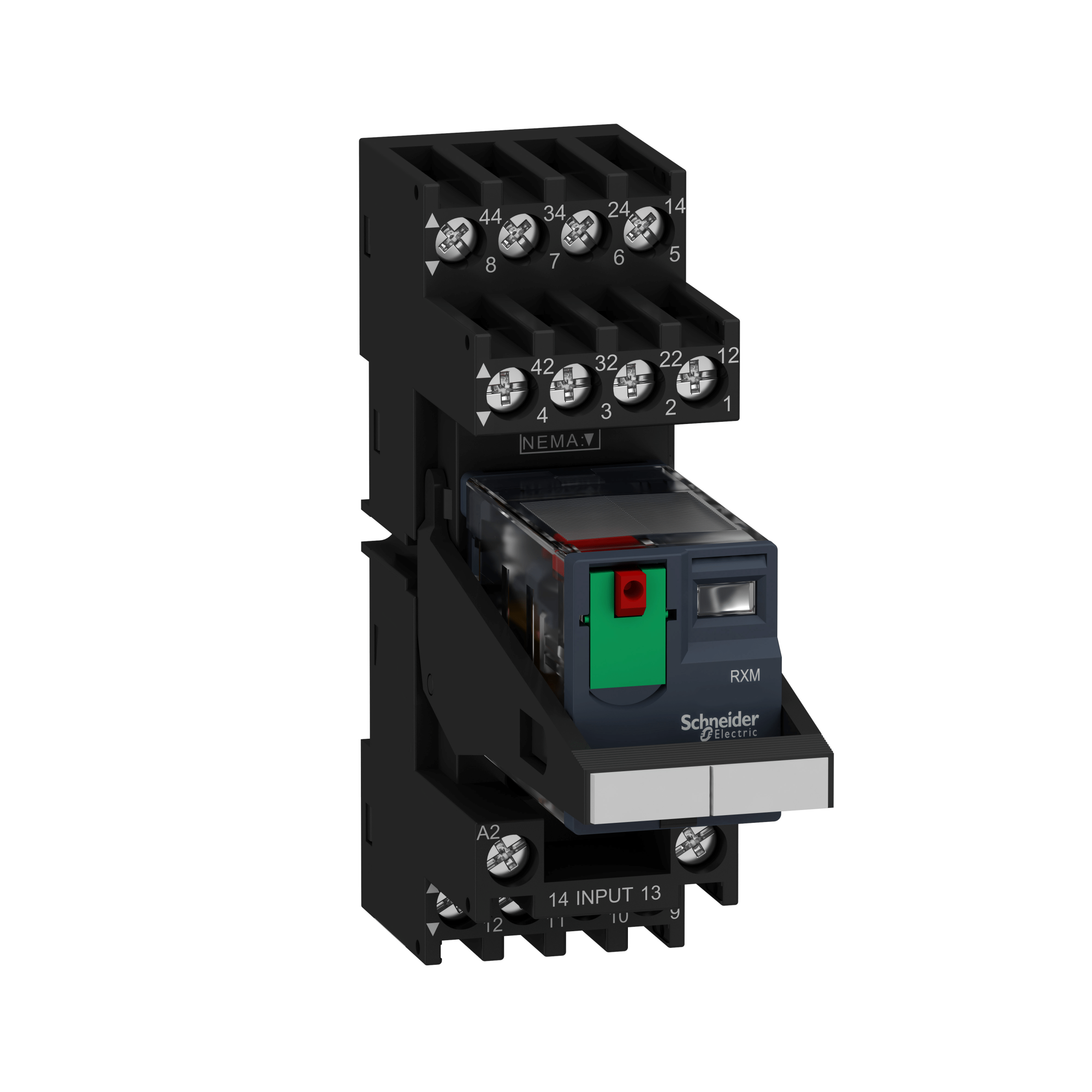 RXM4AB2P7PVM - Harmony, Miniature plug-in relay pre-assembled, 6 A, 4 CO, with LED, with lockable test button, mixed terminals socket, 230 V AC Schneider Electric