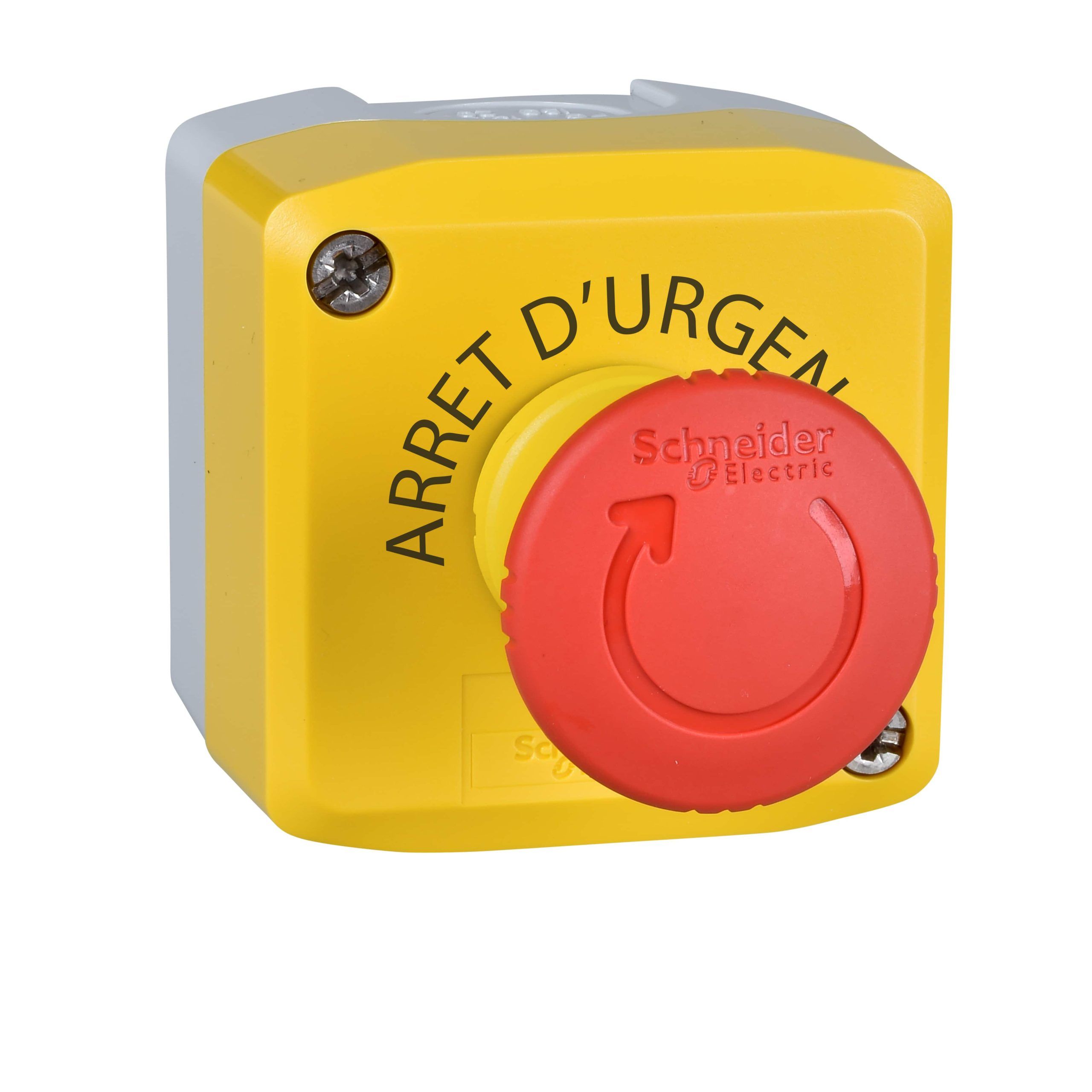 XALK178 - Harmony XALD, XALK, Control station, plastic, yellow lid, 1 red mushroom push button Ø40, turn to release, 1 NC Schneider Electric