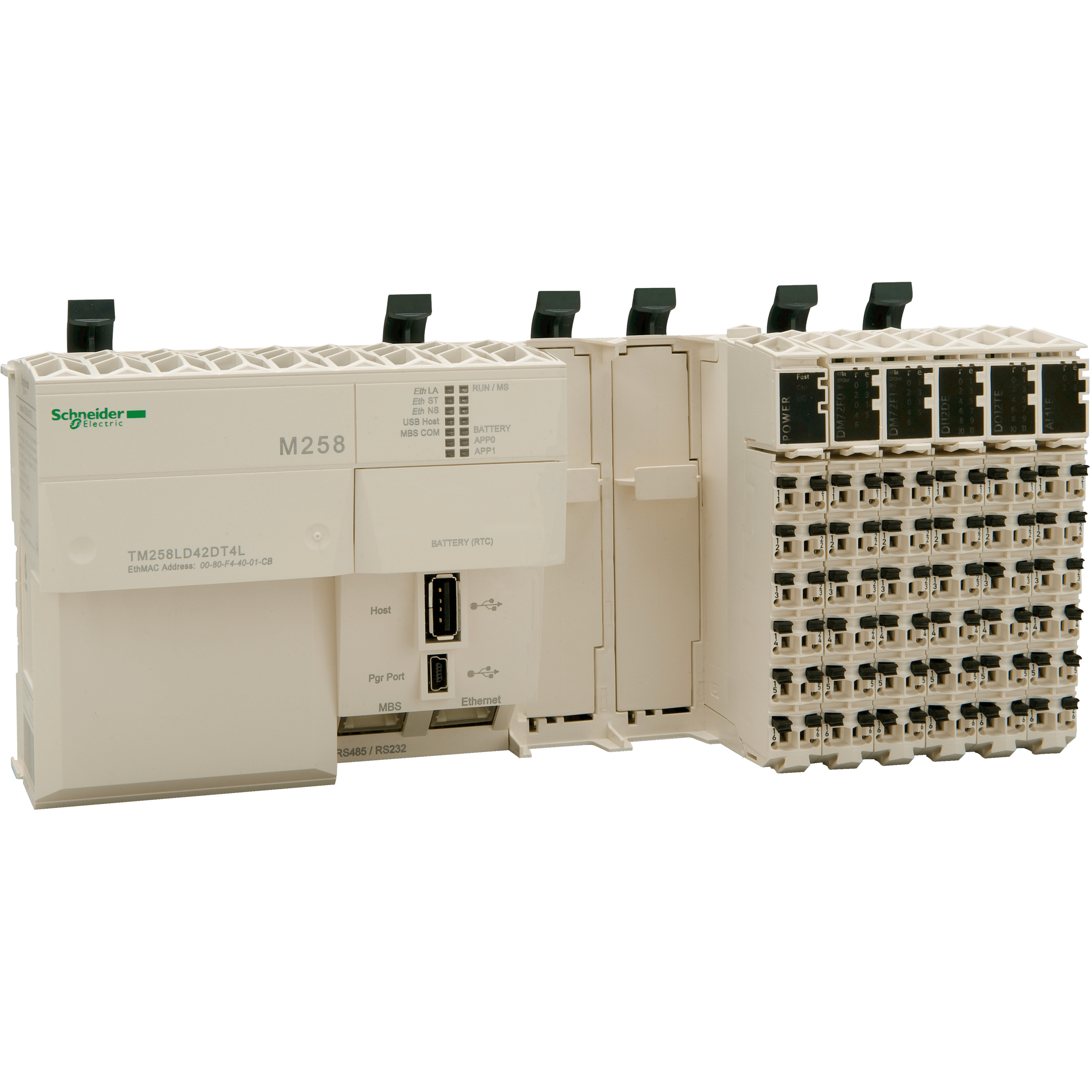 TM258LD42DT4L – Logic controller, Modicon M258, compact base 42 + 4 I/O, 24 V DC | Schneider Electric