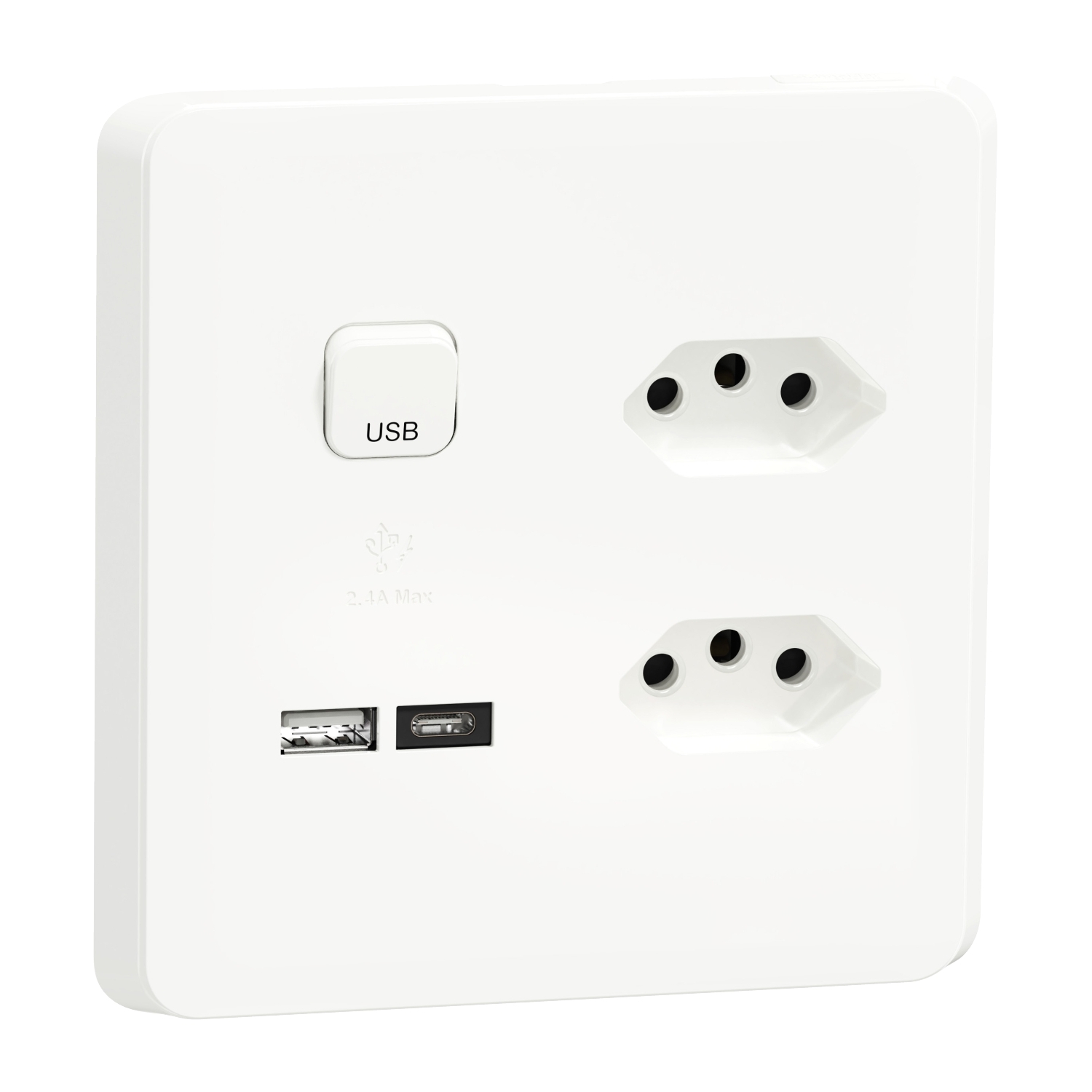 4022USBAC_XW – USB Wall Socket, USB power adapter, switched socket, switch & 2 socket, horiz, 16 A, White | Schneider Elec…