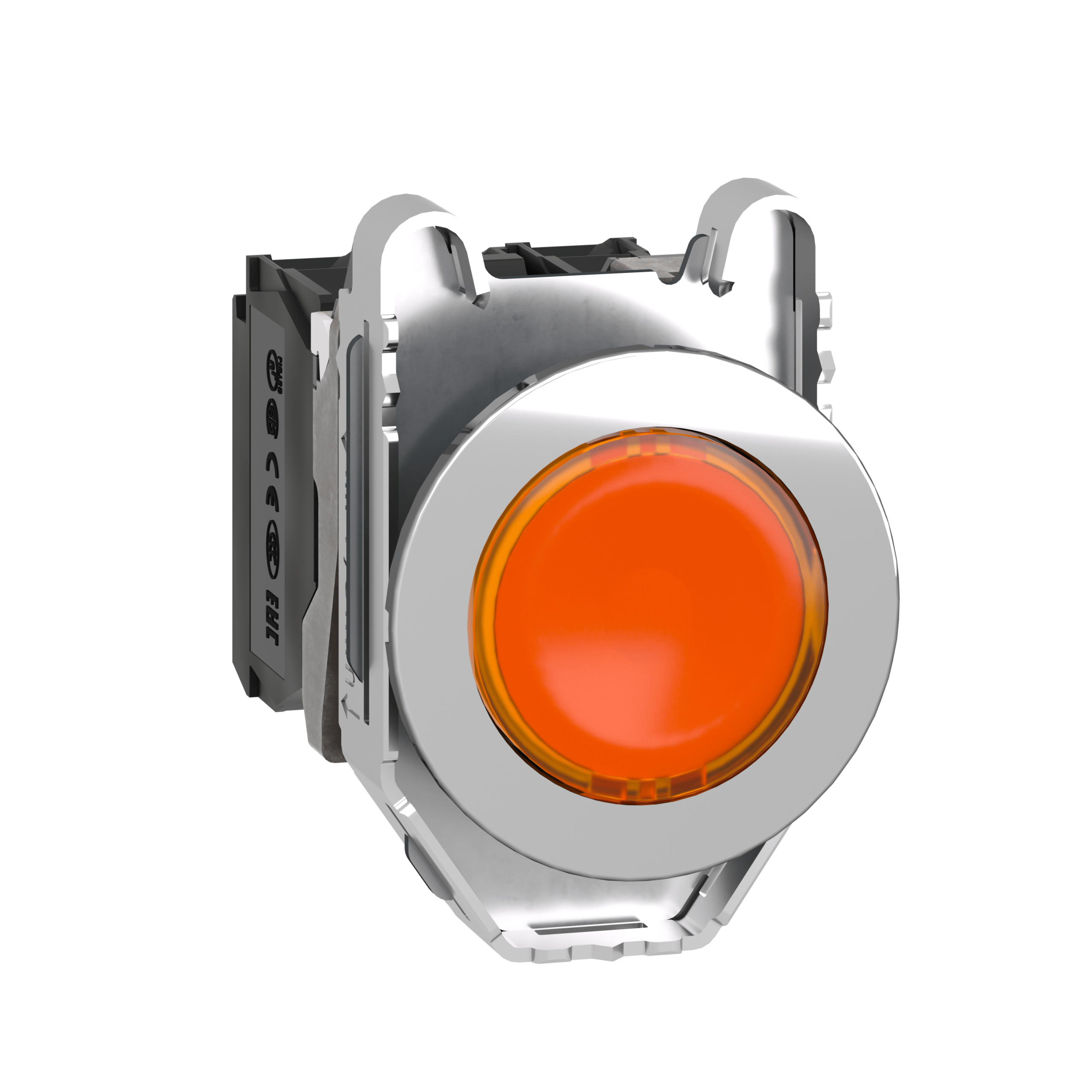 XB4FW35M5 – Harmony XB4, Illuminated push button flush mounted, metal, orange, Ø30, integral LED, 230V AC 1 NO + 1 NC | Schneider Electric
