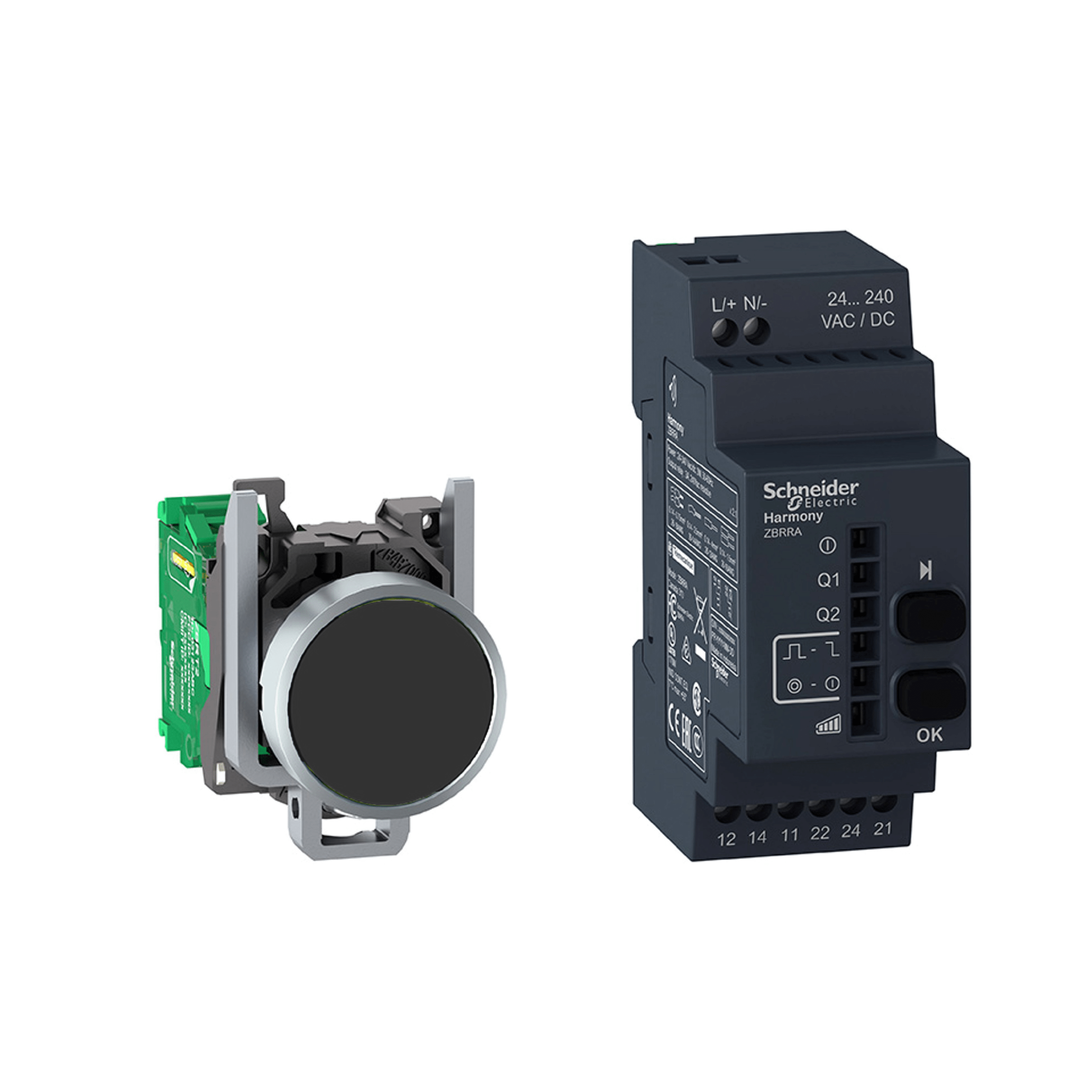 Harmony XB4, Wireless push button and configurable receiver with 10 colored caps, metal, Ø22, 24...240 V AC/DC