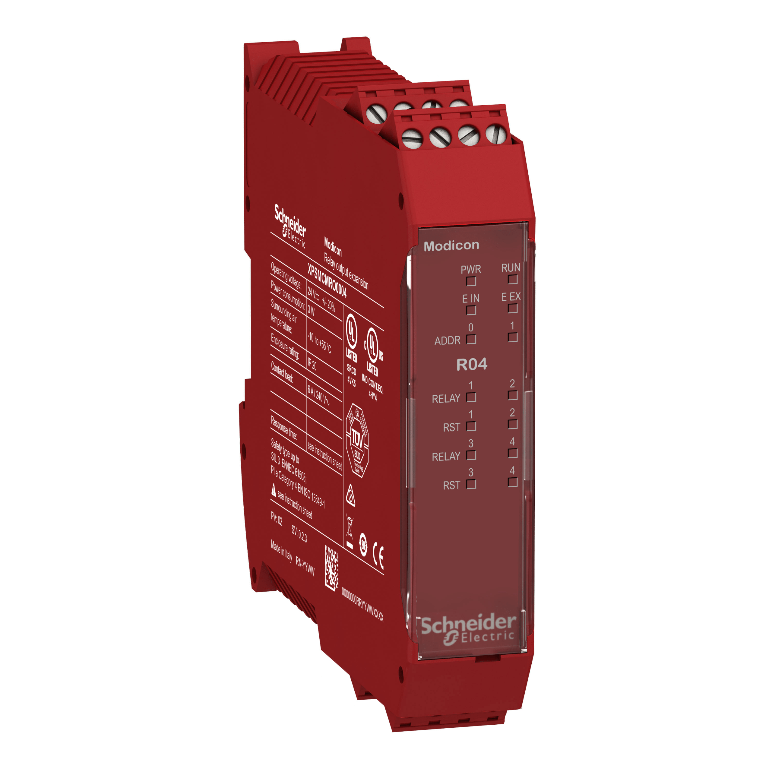 XPSMCMRO0004 - 4 safety relay output expansion with backplane connection with screw term Schneider Electric