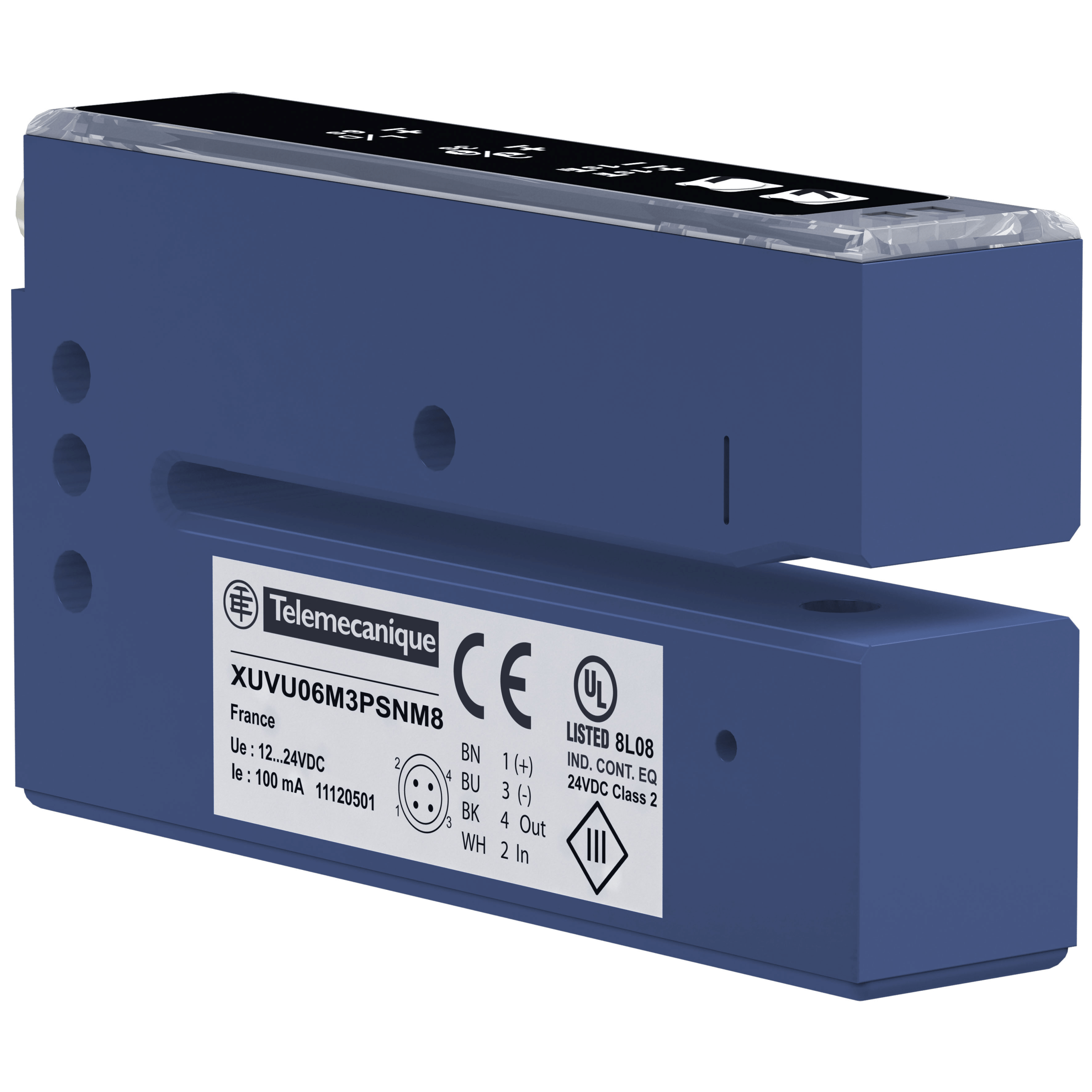 XUVU06M3KSNM8 - Photoelectric sensors XU, ultrasonic sensor label fork 60x3, 12...24 V DC, PNP/NPN NO/NC connect M8 Telemecanique Sensors