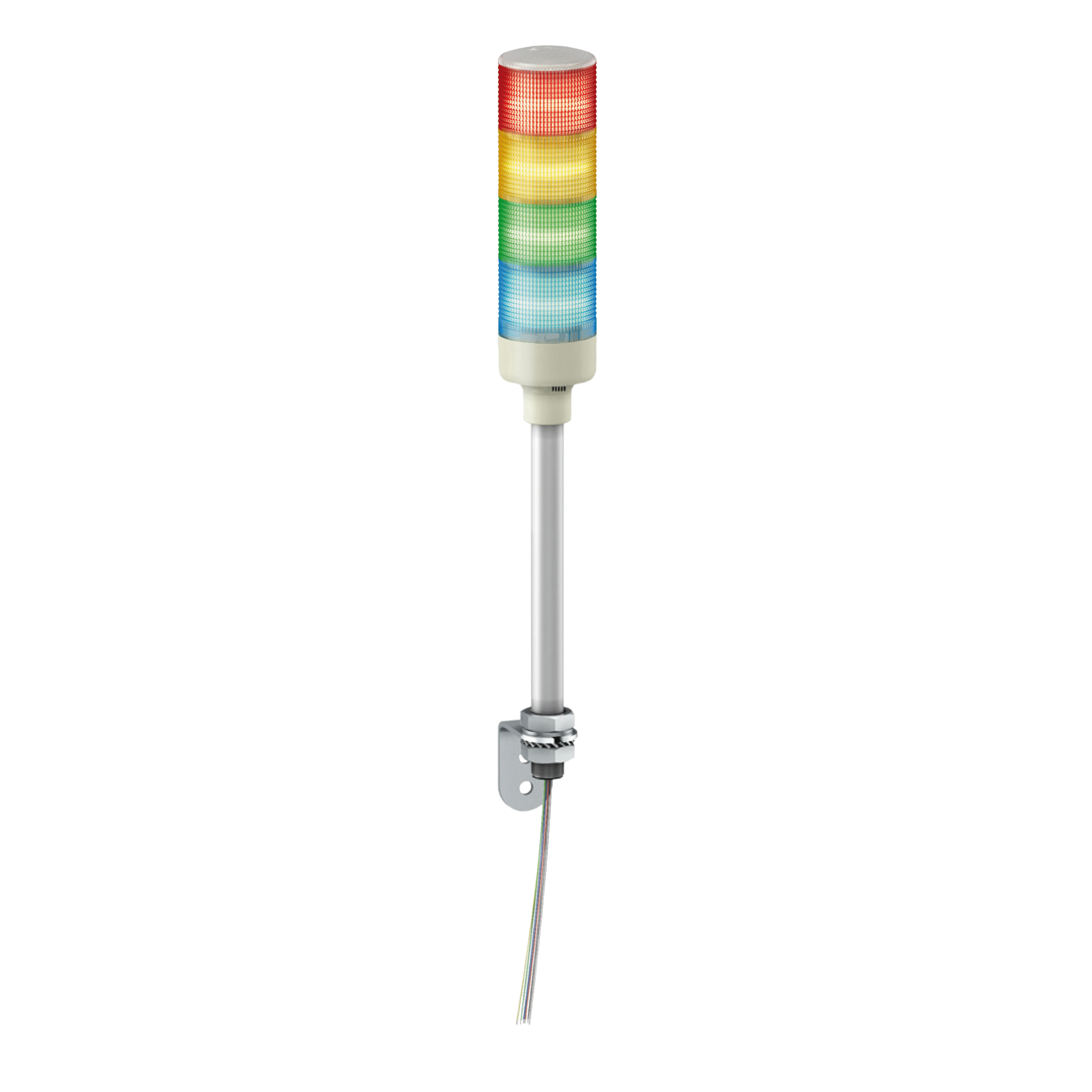 XVGB4S - Easy Harmony XVG, Monolithic tower lights, Ø60, red orange green blue, steady light, buzzer, aluminium tube mounting, L bracket, IP23, 24 V AC/DC Schneider Electric