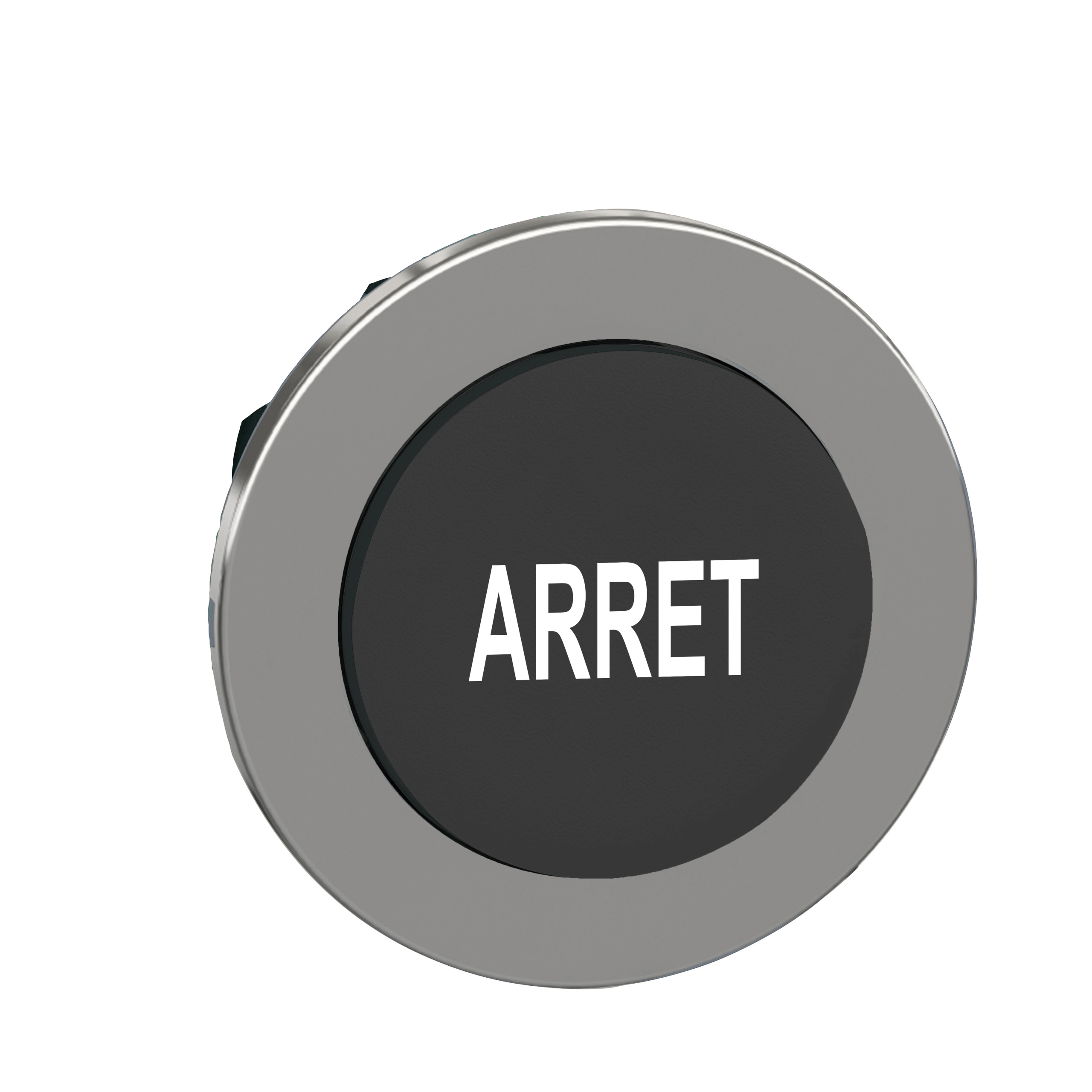 ZB4FL233 – Head for non illuminated push button, Harmony XB4, flush mounted black projecting pushbutton white marked "ARRET" | Schneider Electric