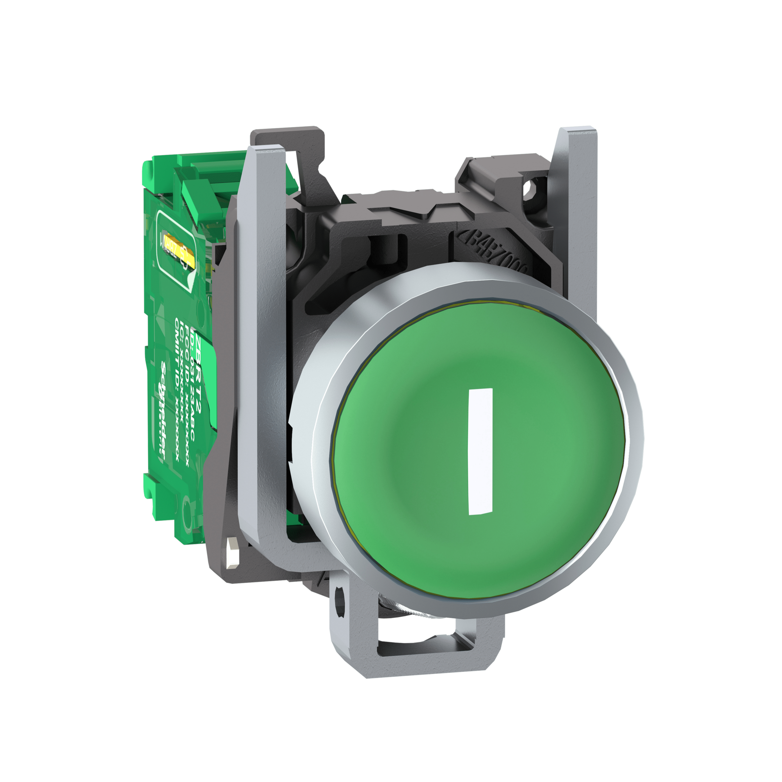 ZB4RTA331 – Wireless and batteryless pushbutton, push only, ø22 metal head, white I on green background cap | Schneider Electric
