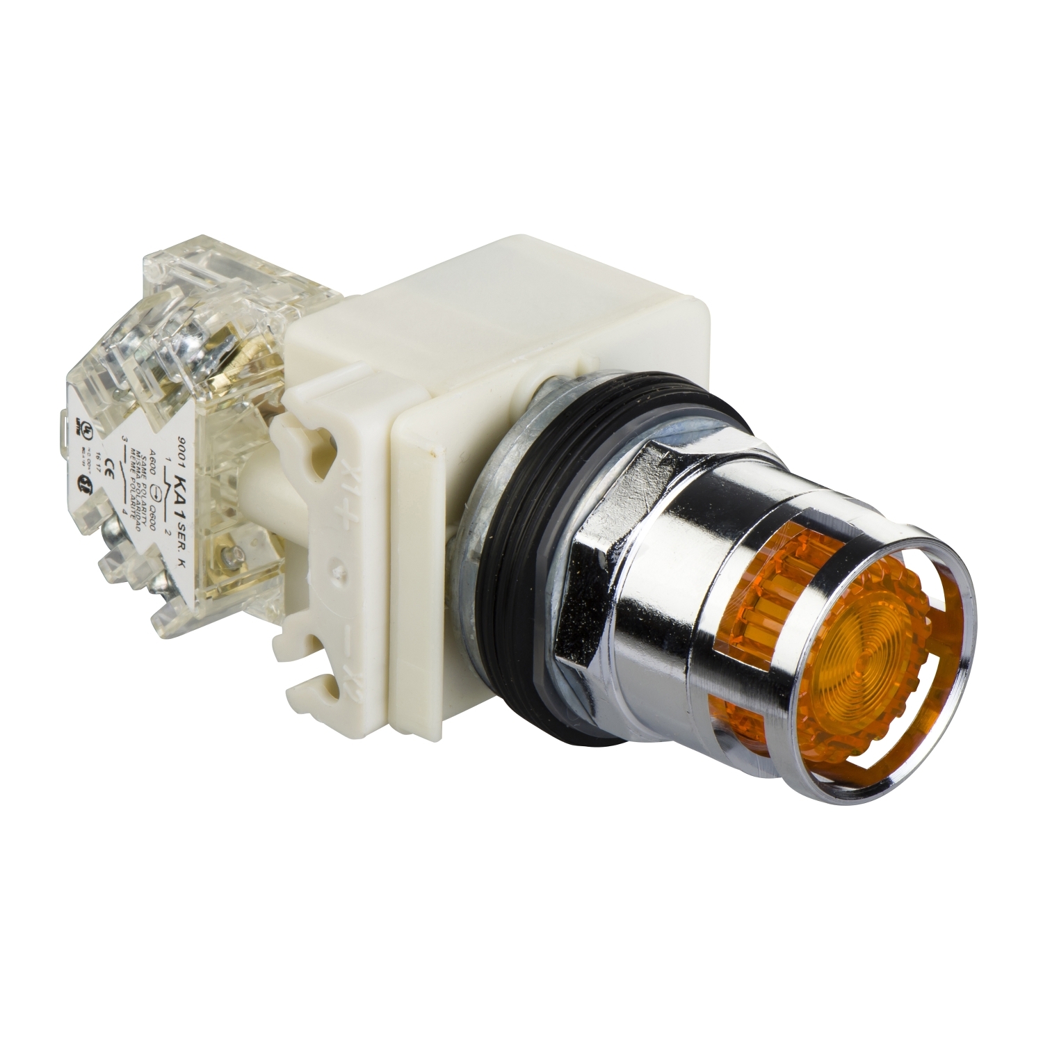 Amber illuminated pushbutton 30 - flush spring return - 230 V - 1OC
