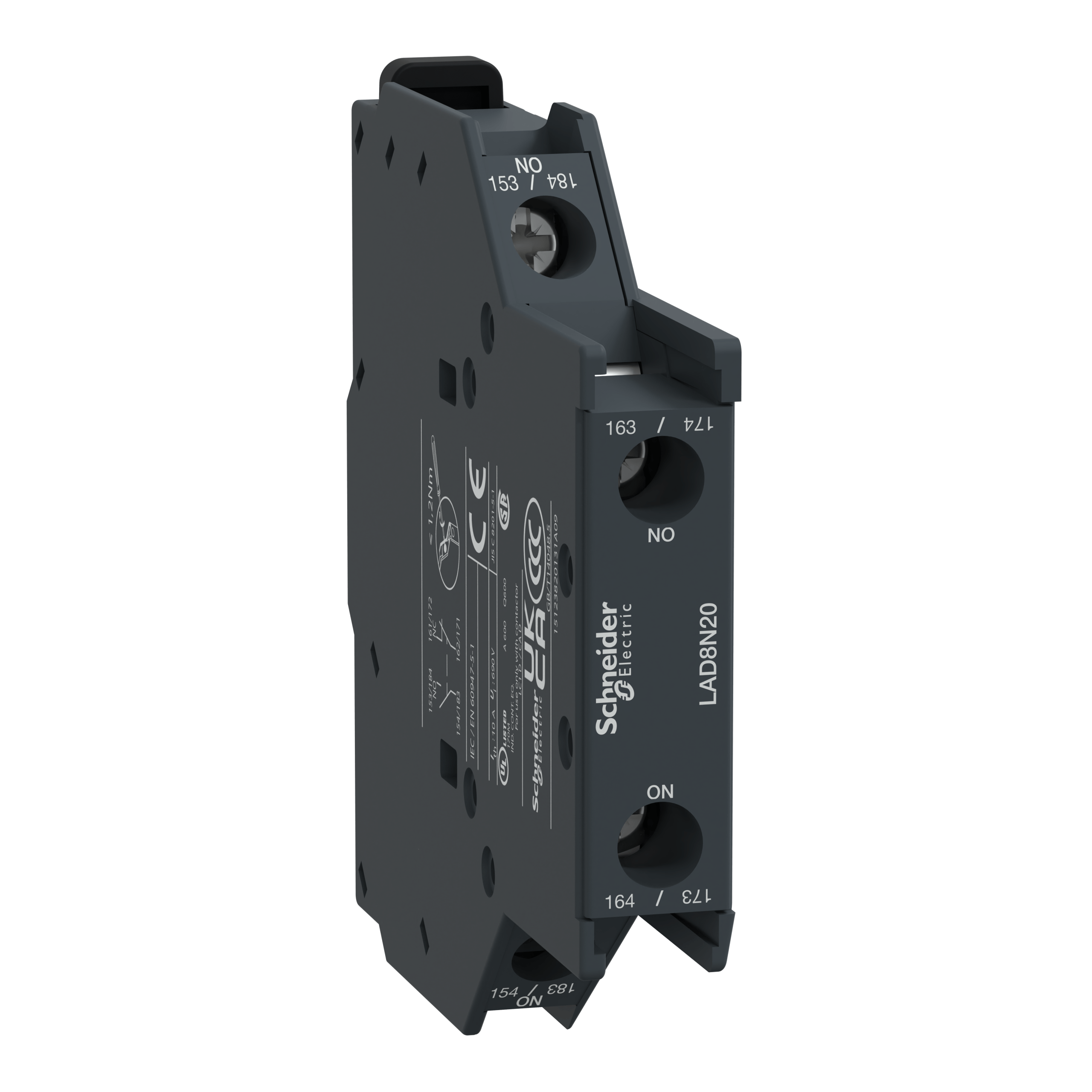 Auxiliary contact block, TeSys D, 2NO, side mounting, screw clamp terminals