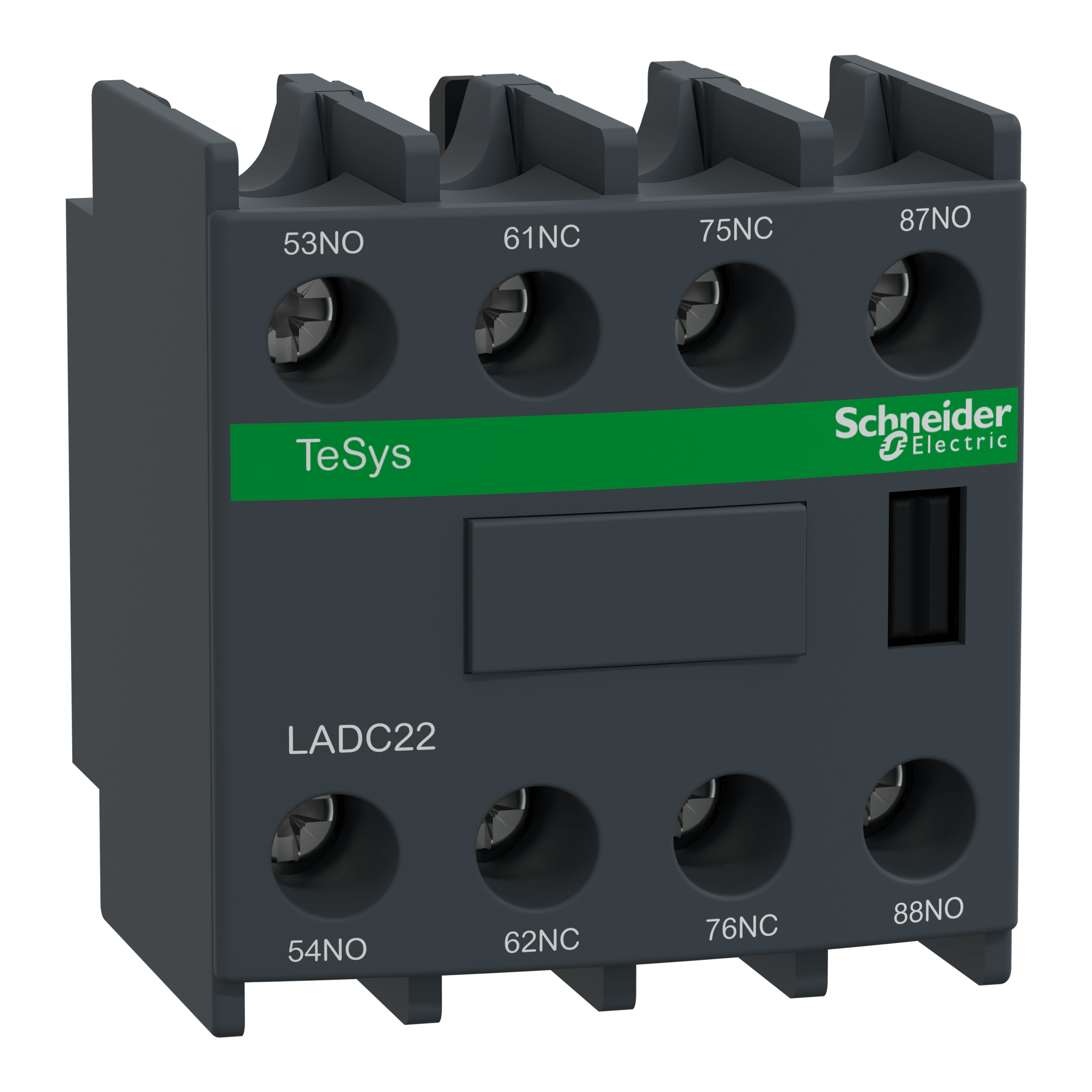 LADC22 – Auxiliary contact block, TeSys D, 2NO + 2NC (inc. 1NO + 1NC make before break), front, screw clamp terminals | Schneider Electric
