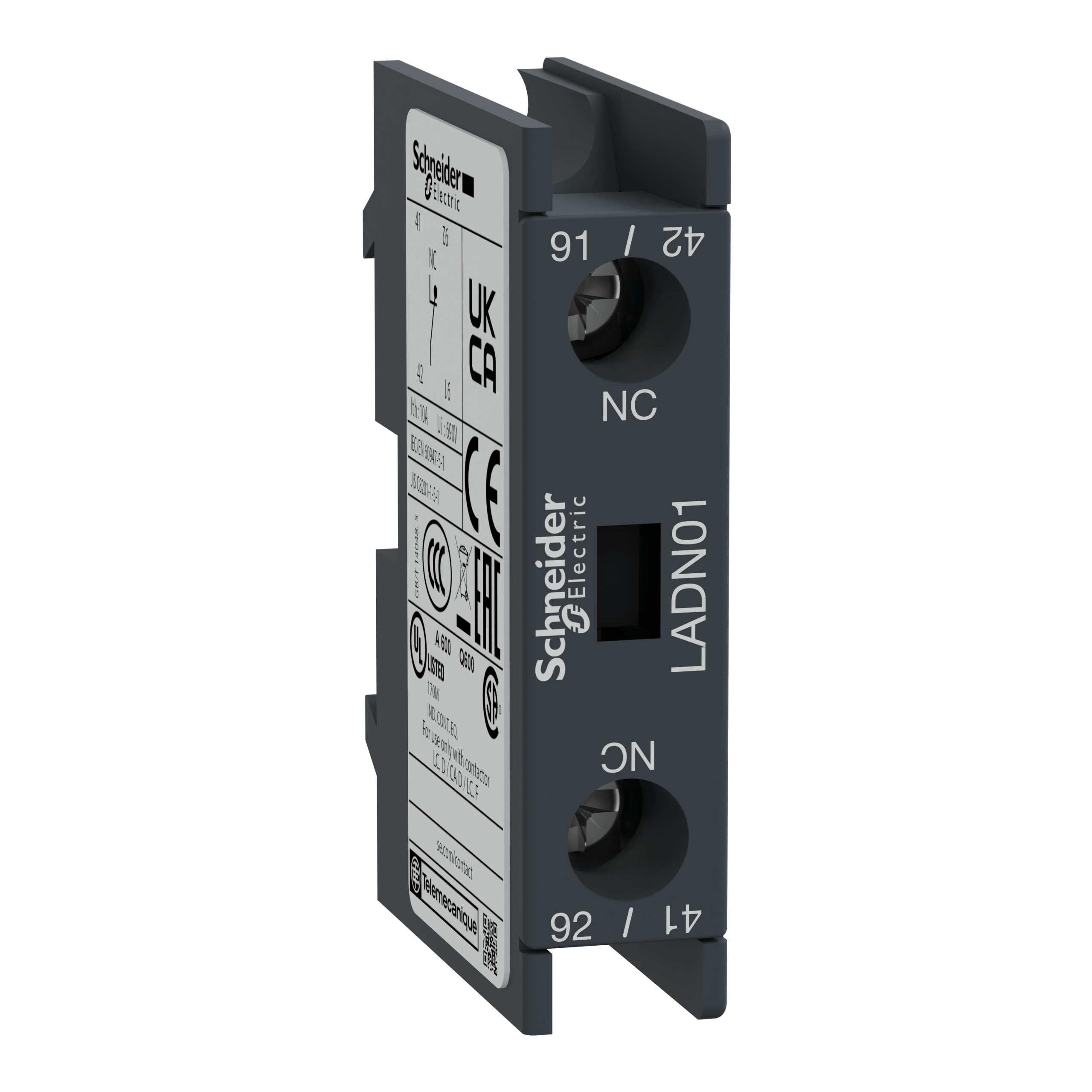 LADN01 – Auxiliary contact block, TeSys D, 1NC, front mounting, screw clamp terminals | Schneider Electric
