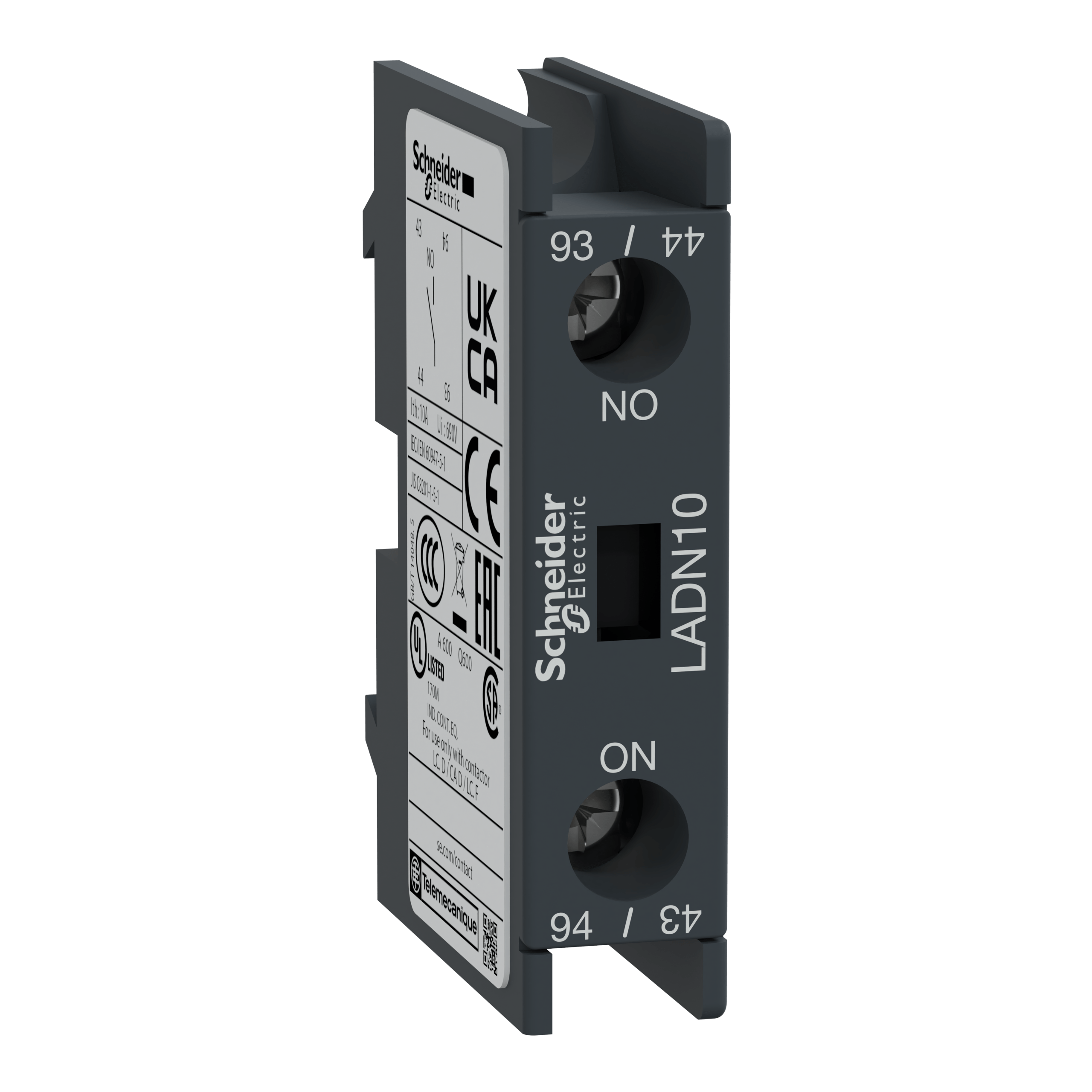 LADN10 – Auxiliary contact block, TeSys D, 1NO, front mounting, screw clamp terminals | Schneider Electric