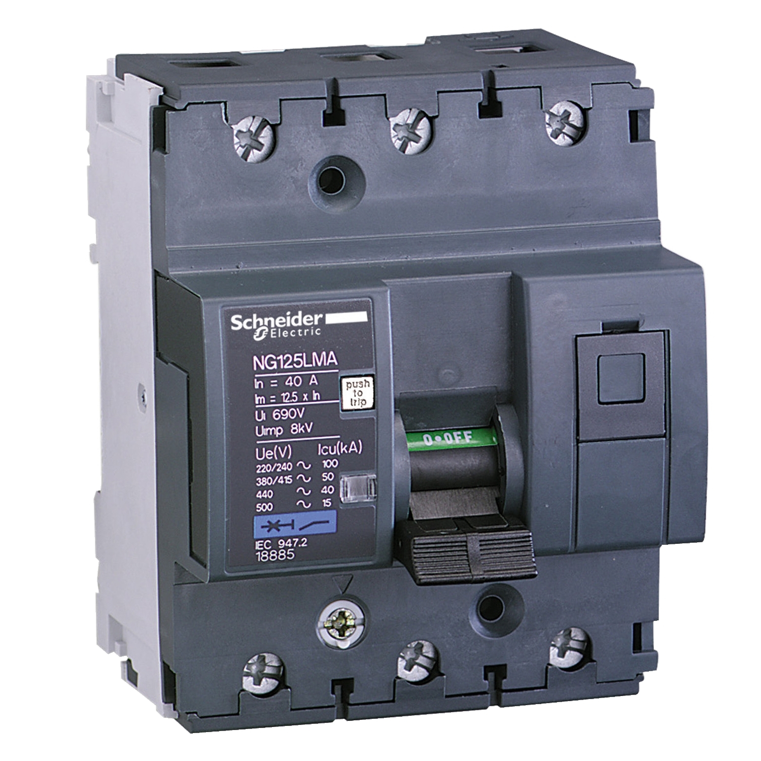 18886 – Miniature circuit-breaker, Acti9 NG125LMA, 3P, 63 A, MA curve, 50 kA (IEC 60947-2) | Schneider Electric