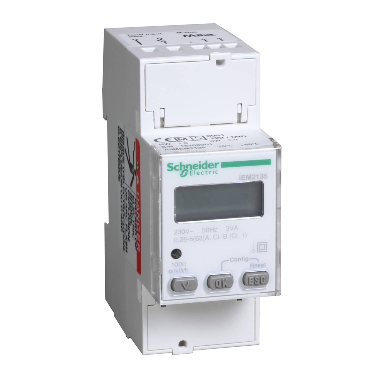 A9MEM2135 – Modular single phase power meter iEM2135 - 230V - 63A with comm M-Bus - MID | Schneider Electric